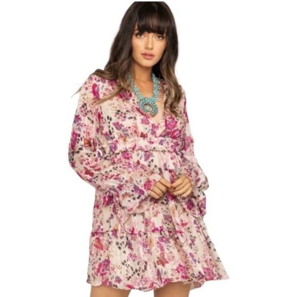 Free People -Closer to the Heart-mini-floral pink ivory long sleeve-Size Small - Picture 7 of 15